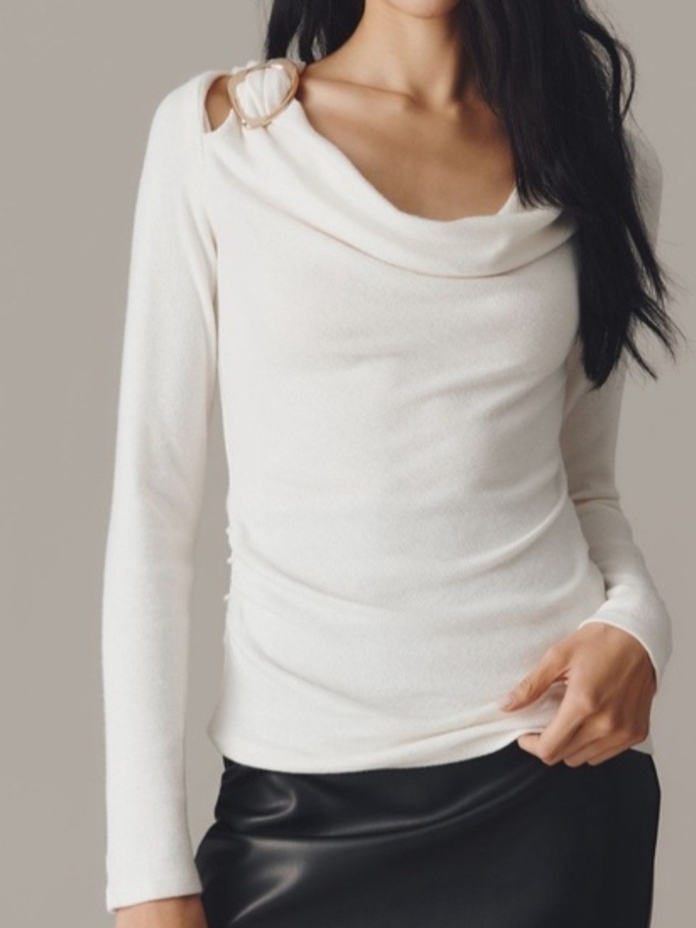 NWT Anthropologie White Draped Cowl Neck Knitted Long Sleeve Top